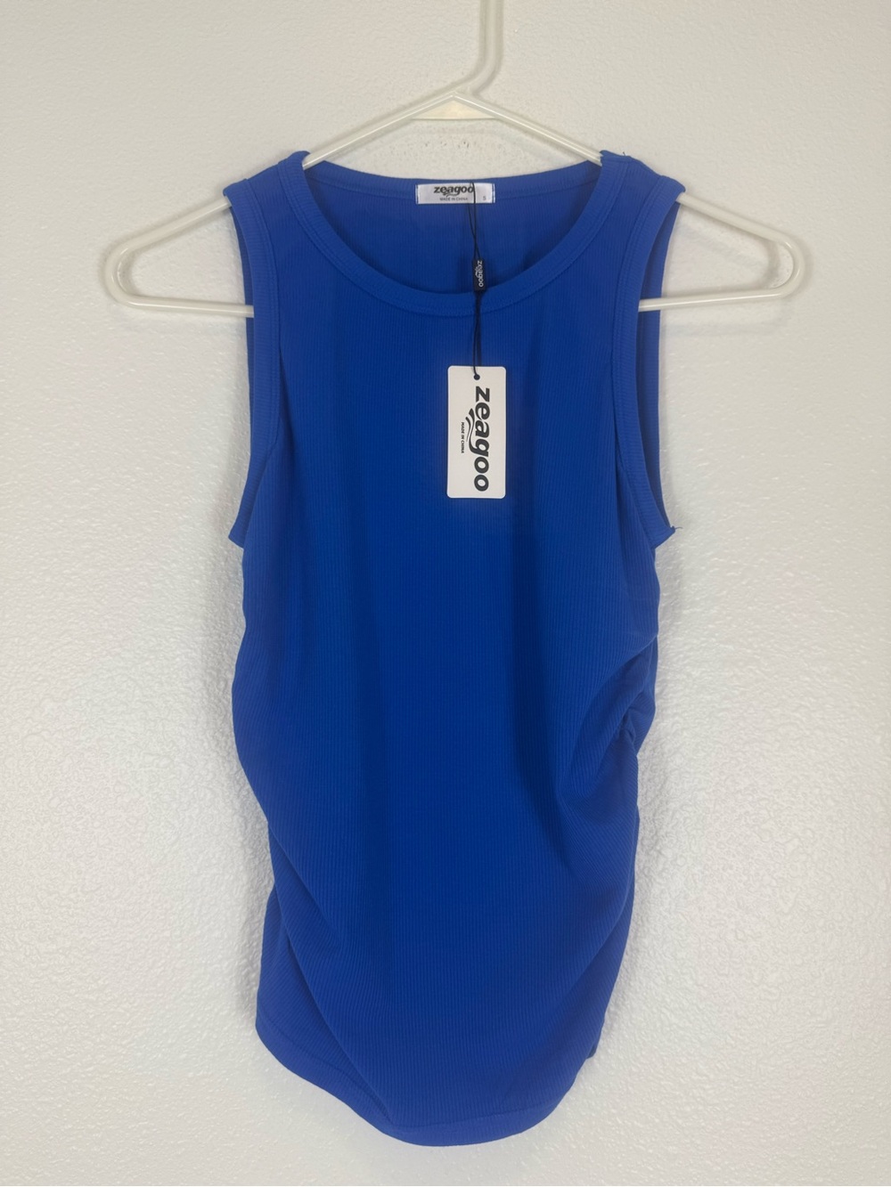 Zeagoo Royal Blue Ribbed Crewneck Tank Ruched Sides Sleeveless